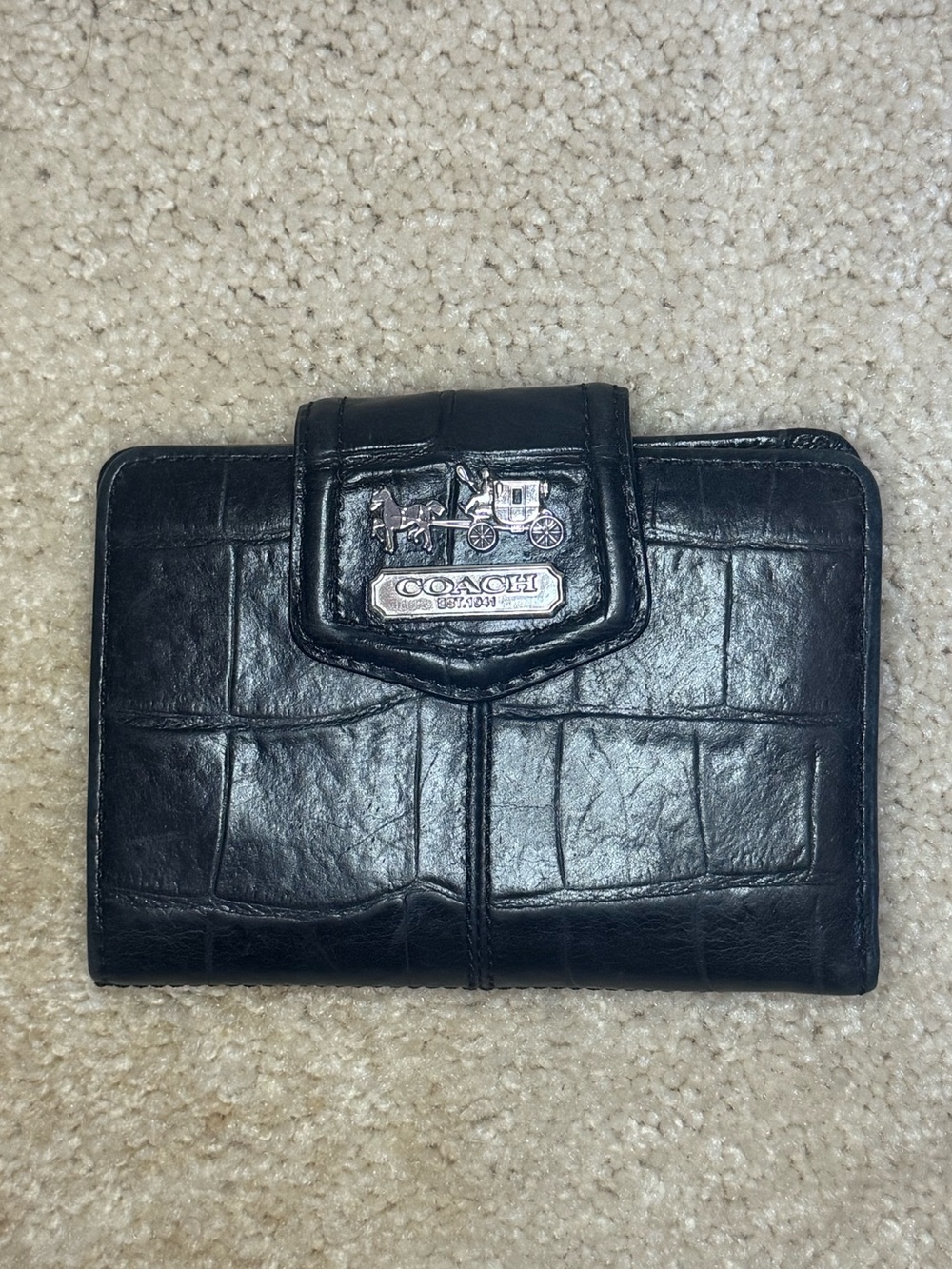 Coach Vintage Madison Black Croc-Embossed Leather Bifold Wallet